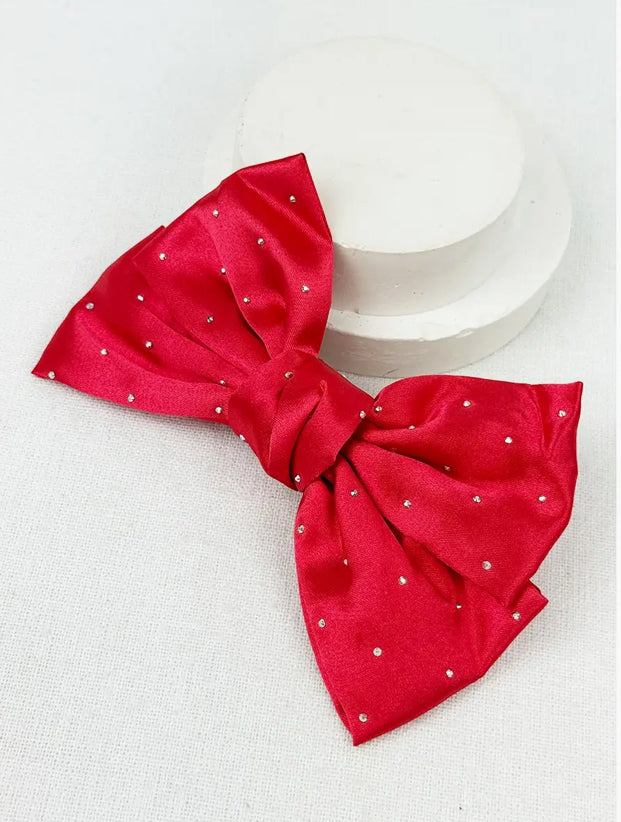 Double Layer Satin Bow with Studs (Hair Clip)