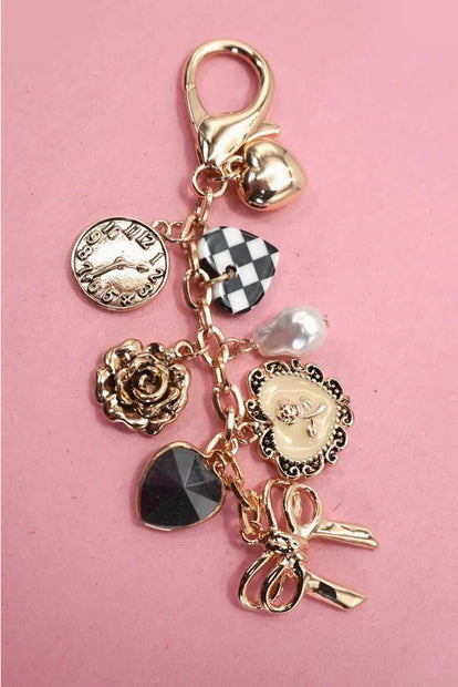 Checkered Heart Bag Charm