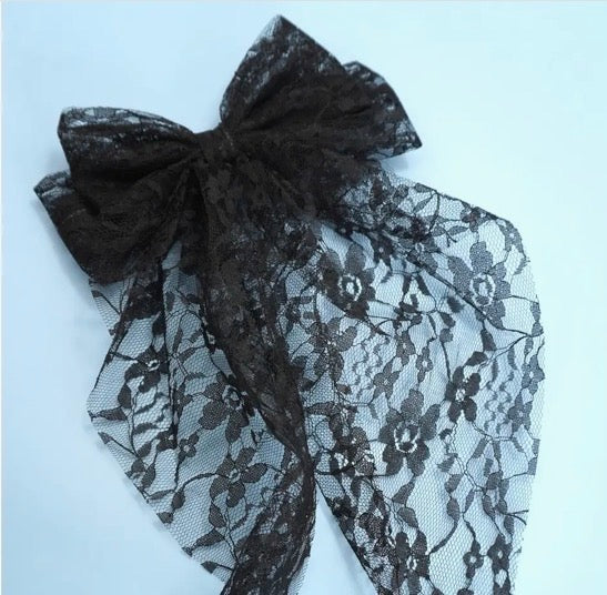 Lace Bow with Hair Clip - black