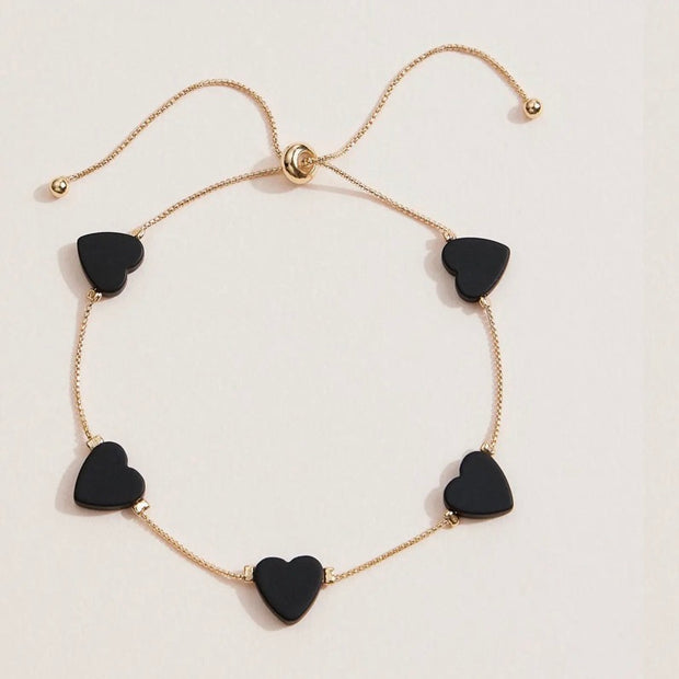 Heart Charm Minimalist Bracelet - black