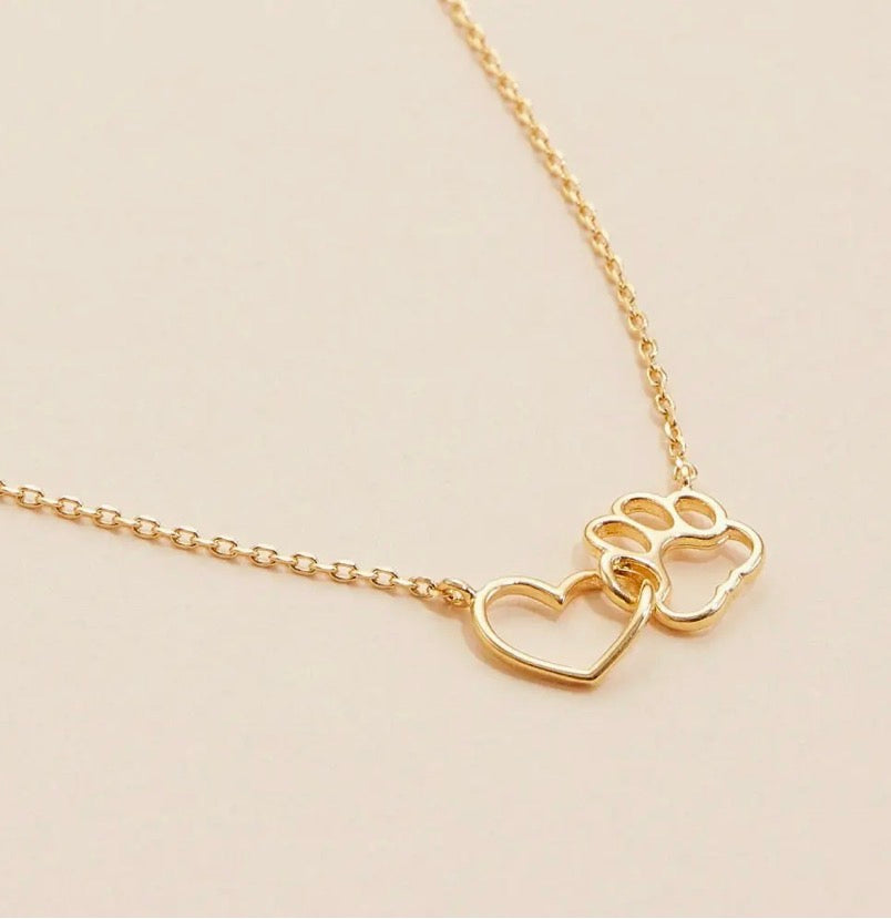 Necklace with Heart & Paw Charm