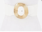 Metal Buckle White Stretch Belt