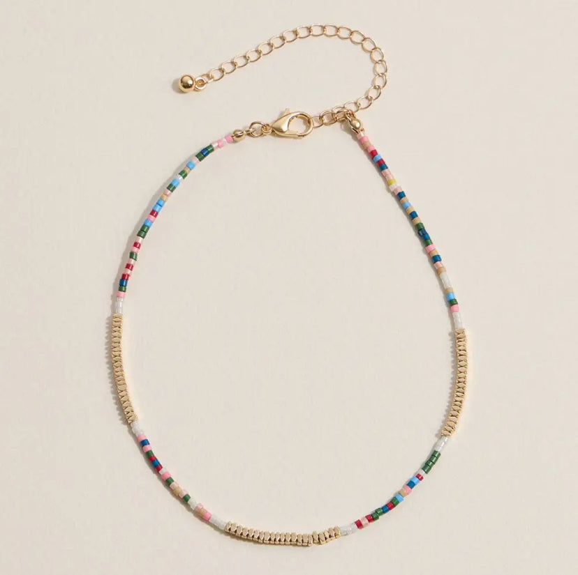 Colorful Bead Anklet with Gold Toned Accents (multi-color)