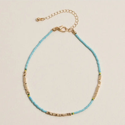 Colorful Bead Anklet with Gold Toned Accents (blue)