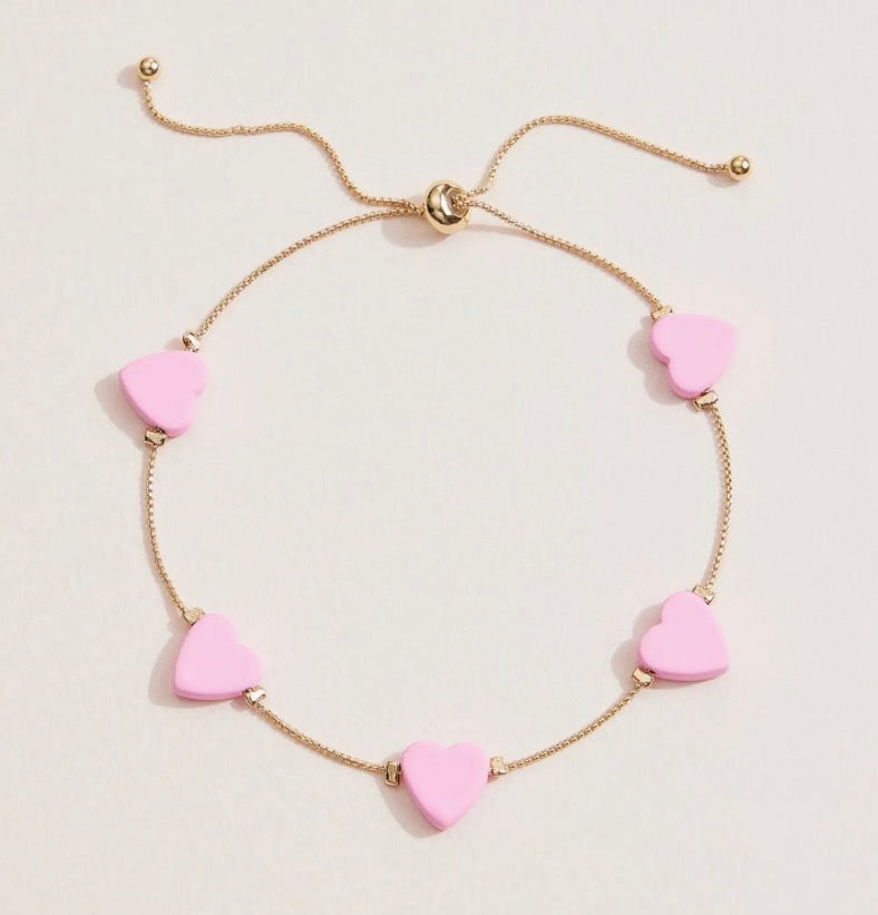 Heart Charm Minimalist Bracelet - pink