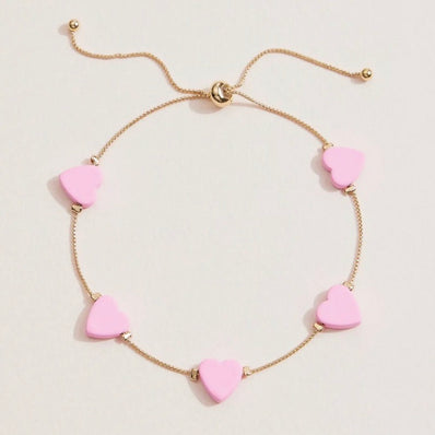 Heart Charm Minimalist Bracelet - pink