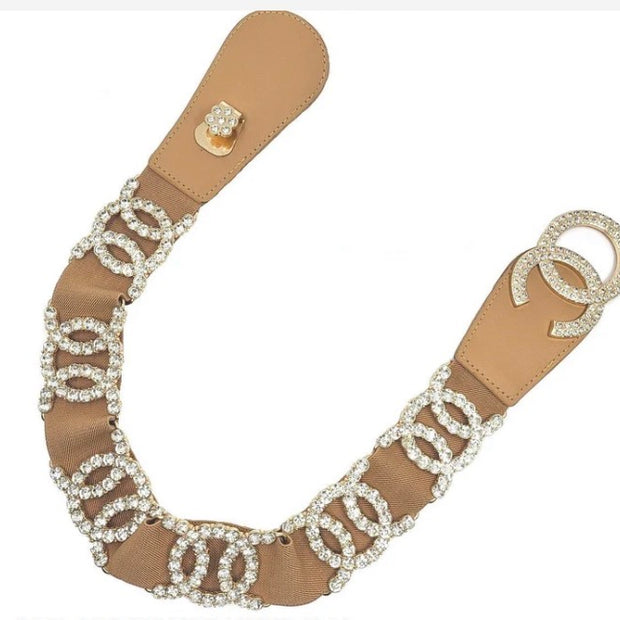 Fashion Rhinestone Taupe Belt