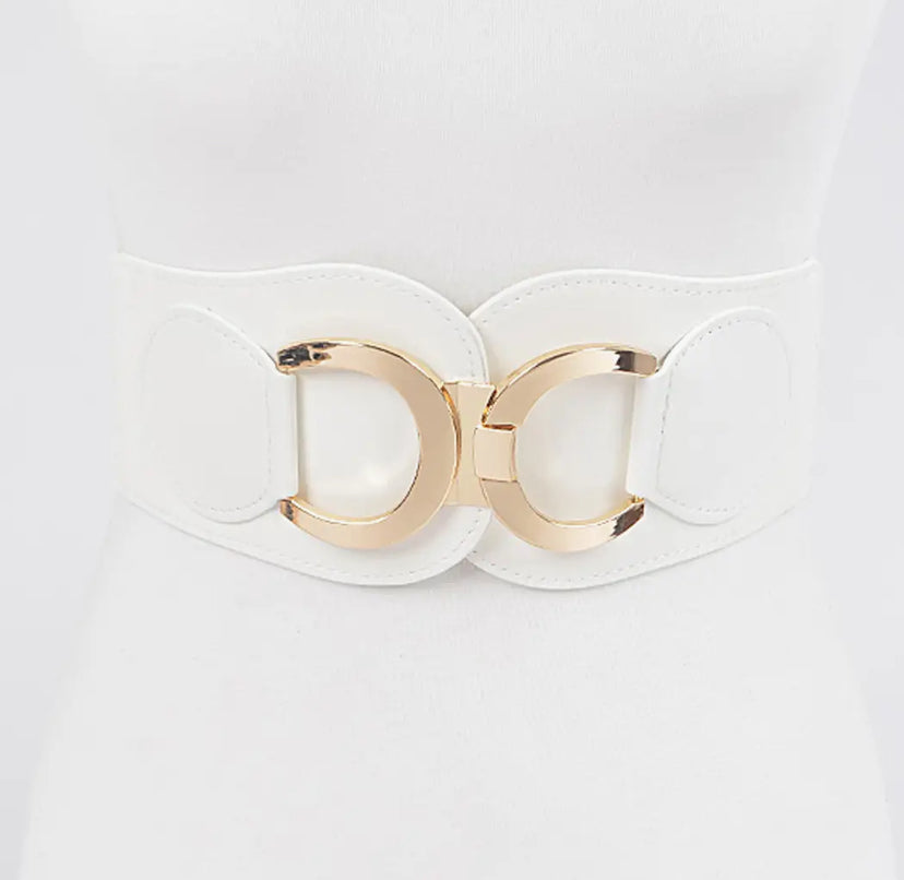 White Faux Leather Elastic PLUS Size Belt