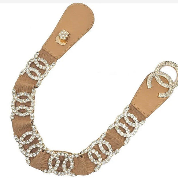 Fashion Rhinestone Taupe Belt