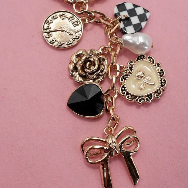 Checkered Heart Bag Charm