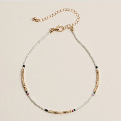 Colorful Bead Anklet with Gold Toned Accents (white)