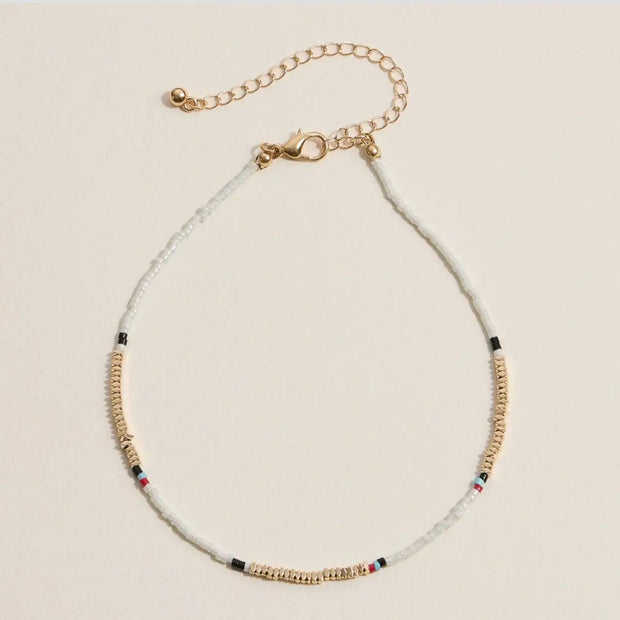 Colorful Bead Anklet with Gold Toned Accents (white)