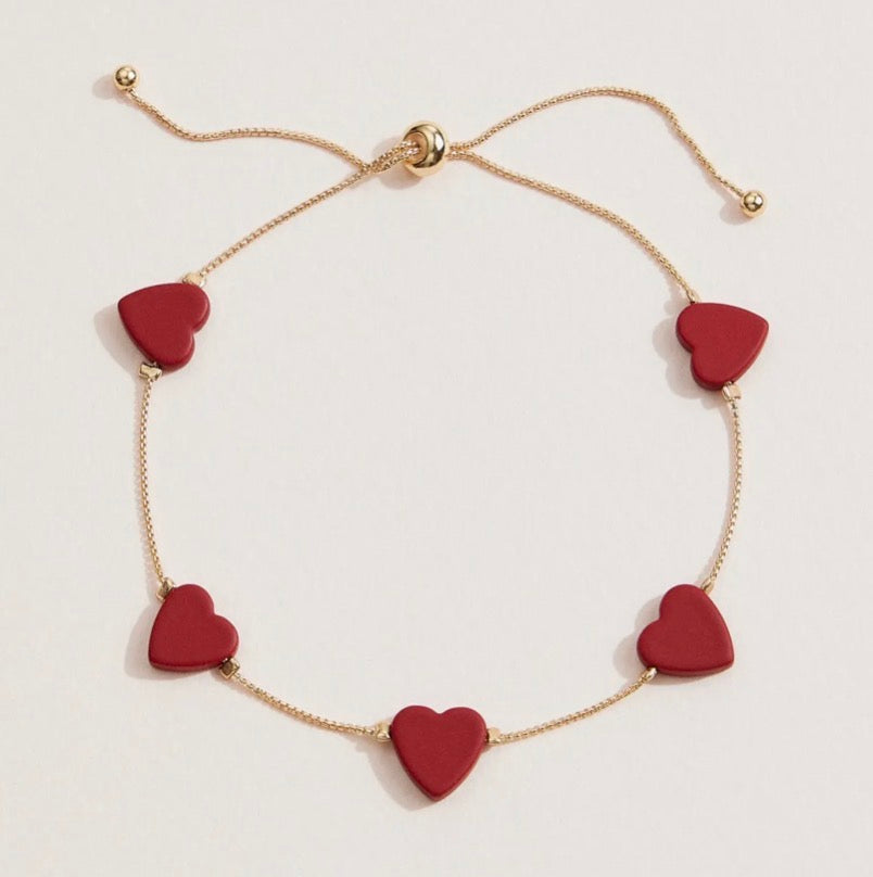 Heart Charm Minimalist Bracelet - Red