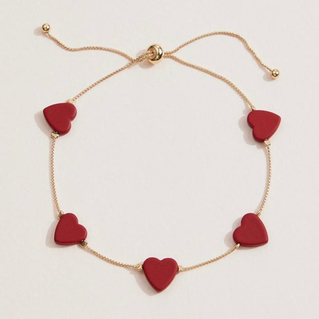 Heart Charm Minimalist Bracelet - Red