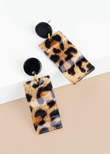 ZENZII - Wavy Leopard Rectangular Drop Earrings