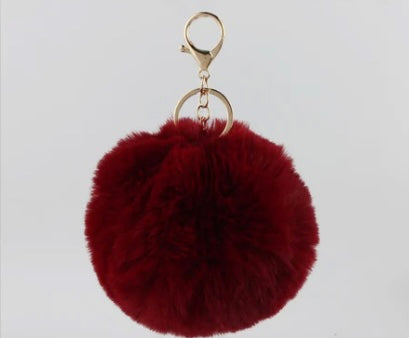 Fuzzy Pom Pom Keychain (burgundy)